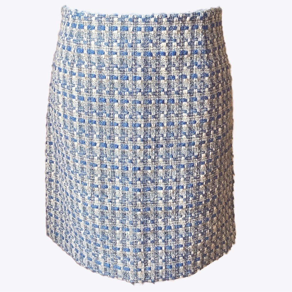KAFFE Boucle Tweed Pencil Skirt NWT Blue White Regatta French Country Office 36